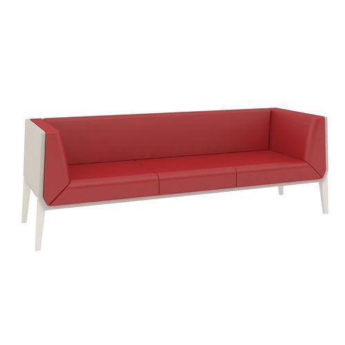 Canapé Accord 3 Places Pied Métal Enduit Pvc Rouge/coque Gris