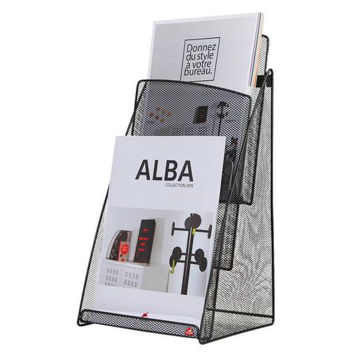 Présentoir De Table Prez 3 Compartiments Format A4 Métal Mesh Noir
