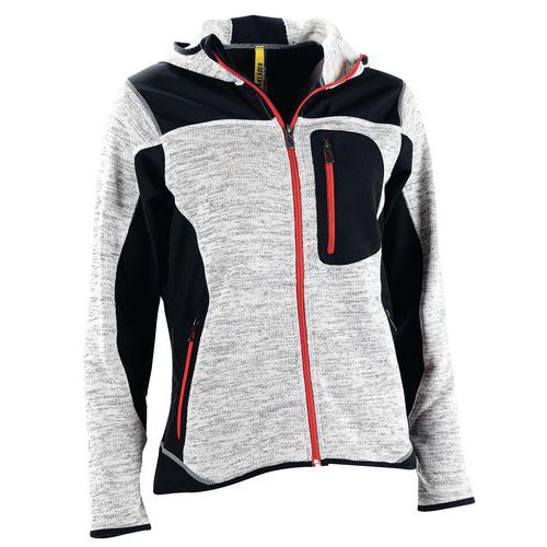 Veste tricotée à capuche femme jaune fluorescent/noir