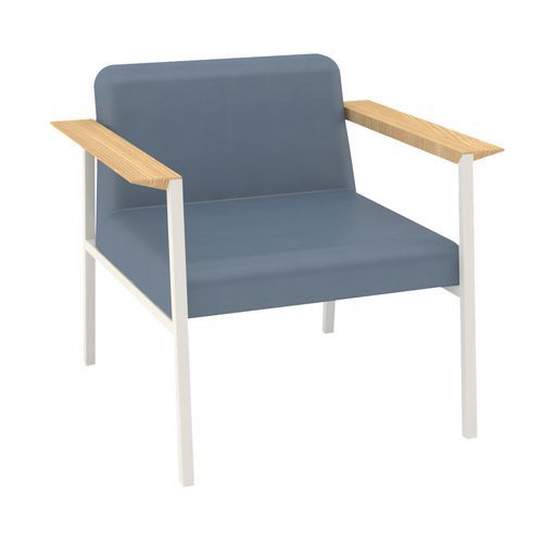 Fauteuil Amalti Pied Métal Blanc Enduit Pvc Bleu Gris