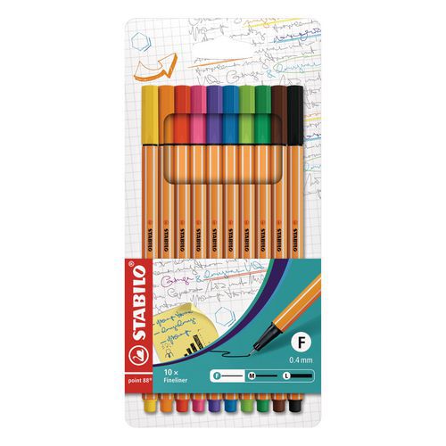 Etui De 10 Stylos-feutres Stabilo Point 88 Coloris Standard