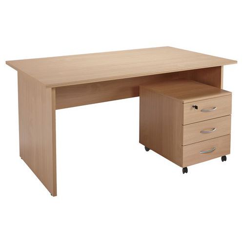 Pack bureau Alpha 120x80 cm Hêtre - Bureau droit avec caisson 3 tiroirs - Plateau 22mm - 5 ans garantie