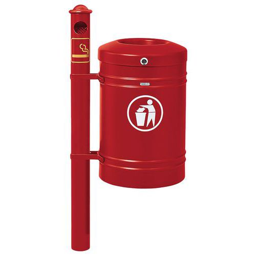 Cendrier/poubelle Guyenne 40 L Poteau Agora Seau Rouge 3004