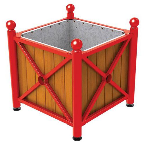 Jardinière Ac/bois Province Boule 80x80 Cm Chêne/rouge 3020