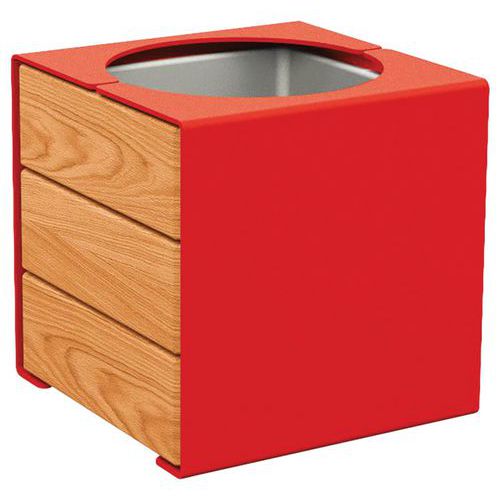 Jardinière Kub 45 X 45 Cm Acier/bois Rouge 3020/chêne Clair