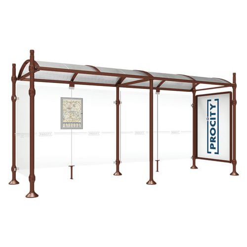 Procity - Abri bus Province 5m vitrine aspect corten - Aluminium, Verre, Polycarbonate - 5 ans garantie
