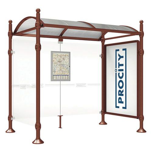 Procity - Abri bus Province 2.50m - Vitrine 1 bar lat Boule aspect Corten - Aluminium, Verre, Polycarbonate - 5 ans garantie