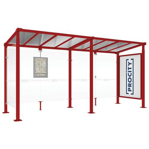 Abri Bus Milan 5m 1 Vitrine 1 Bardage Latéral Rouge 3004