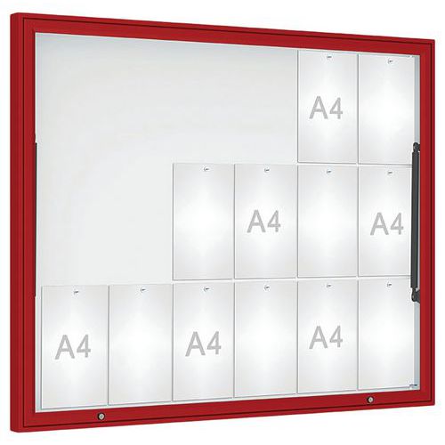 Procity - Vitrine Classique Murale Extérieure 108x133cm Rouge Foncé - 18 Feuilles A4 Magnétique - Verre et Aluminium