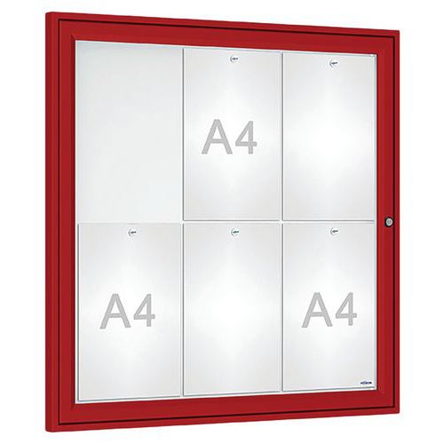 Procity - Vitrine Tradition Murale 75x75cm Rouge Foncé - Extérieur Magnétique 6 Feuilles A4 - Aluminium Plexiglas
