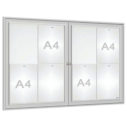 Procity - Vitrine Murale Double Battant 75x120cm Argent - 8 Feuilles A4 Magnétique - Intérieur Aluminium Plexiglas