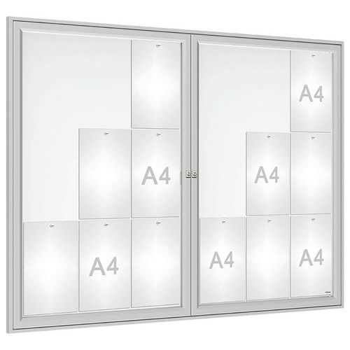Procity - Vitrine Murale Double Battant 105x140cm - Argent - Magnétique - 18 Feuilles A4 - Intérieur