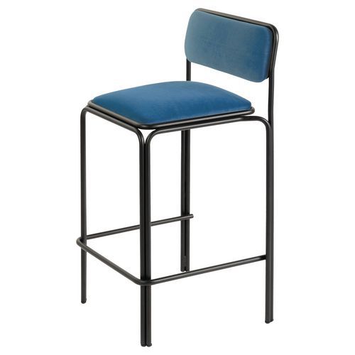 Tabourets Hauts Bistrot Assise Velours Bleu