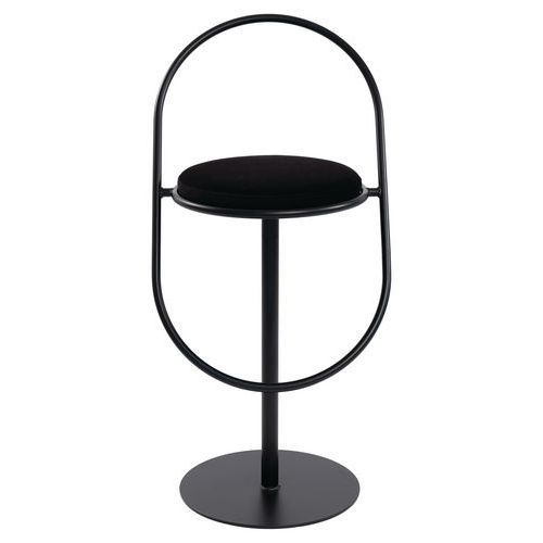 Tabouret Haut Sat Structure Noir Assise Velours Noir