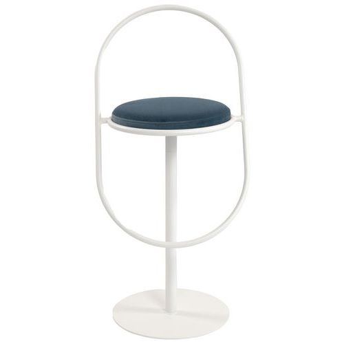 Tabouret Haut Sat Structure Blanc Assise Velours Bleu