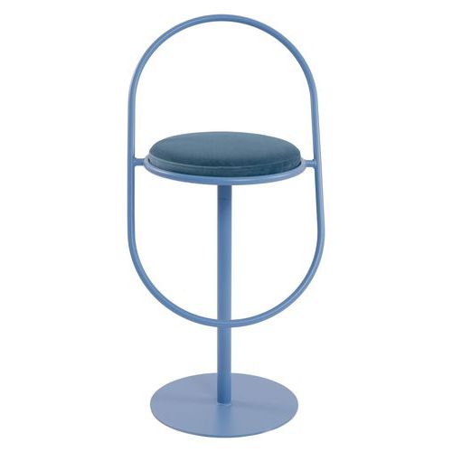 Tabouret Haut Sat Structure Bleue Assise Velours Bleu