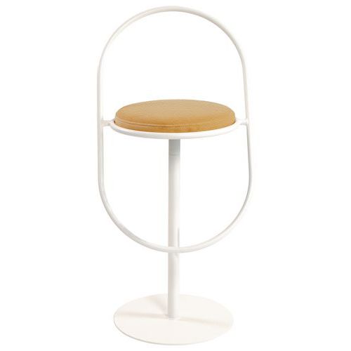 Tabouret Haut Sat Structure Blanc Assise Simili-cuir Ivoire
