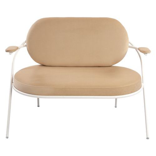 Canapé Sat 2 Pl. Structure Blanc Assise Velours Ivoire