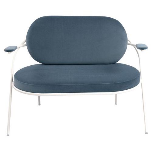 Canapé Sat 2 Pl. Structure Blanc Assise Velours Bleu