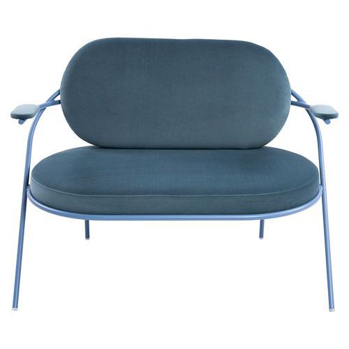 Canapé Sat 2 Pl. Structure Bleue Assise Velours Bleu