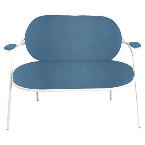 Canapé Sat 2 Pl. Structure Blanc Assise Simili-cuir Bleu