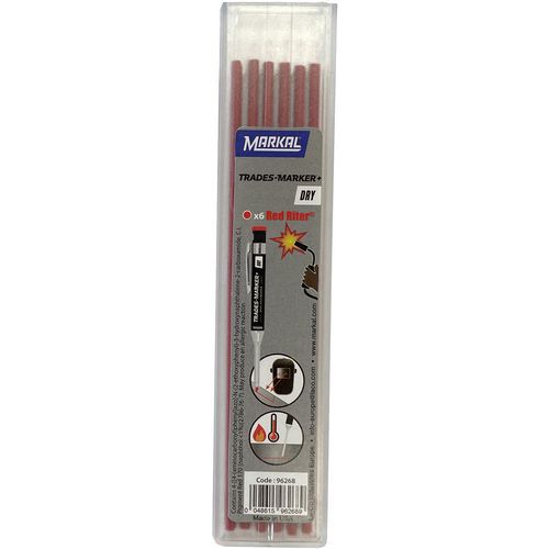 Markal - Recharges pour marqueur Trades-Marker+ Dry Rouge - Pointe Ronde 2mm - Idéal pour marquage précis