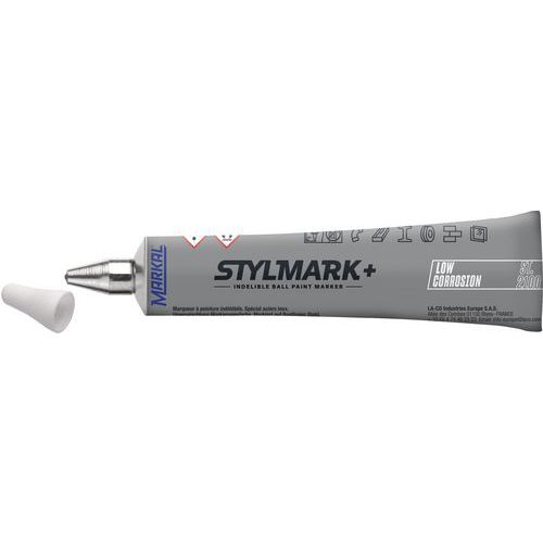 Markal - Marqueur Peinture Stylmark+ LC PMUC Blanc - Pointe Bille Acier 3mm - Résistant -20°C à 70°C