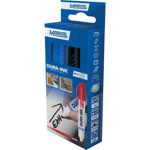 Marqueur à Encre Pointe Ronde Dura-ink 60 Kit 1 Noir 1 Bleu