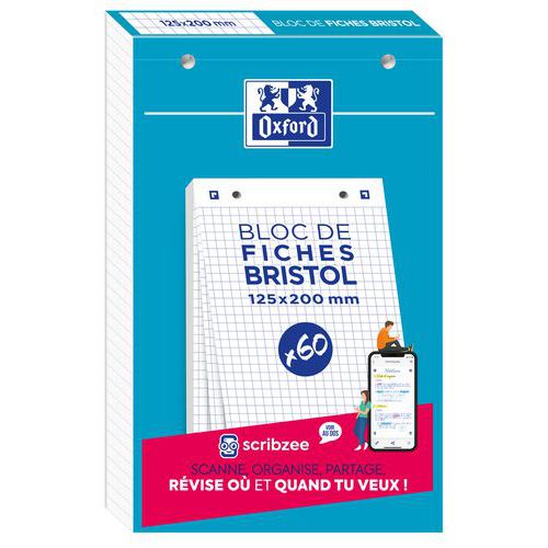 Bloc Bristol Oxford 125x200 60 Fiches Perforees Q5/5/5 Blanc