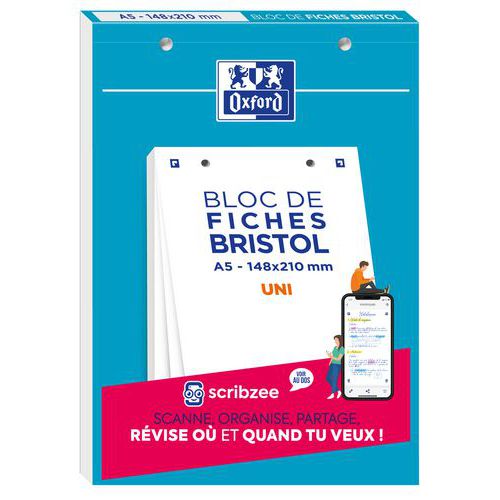 Bloc Bristol Oxford 148x210 30 Fiches Perforees Uni Blanc