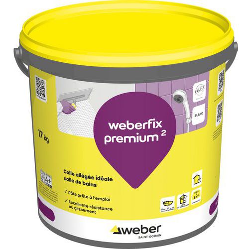 Weber Saint Gobain - Colle Spéciale Zones Humides Weberfix Premium - 17kg Pâte - Prête à l'emploi, Séchage 72h