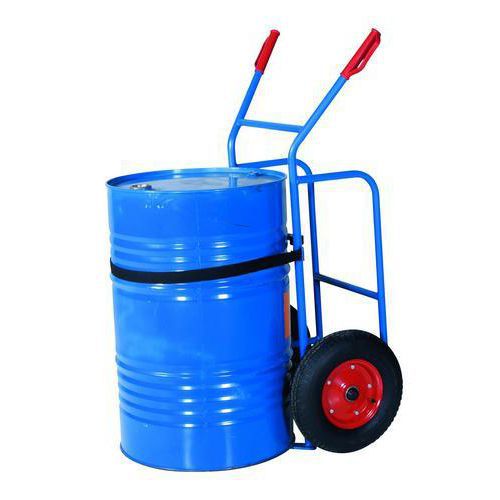 Diable pour fûts combi 200 kg - Bleu - Capacité 250 kg - Roues pneumatiques Ø 400 mm - Manutention facile