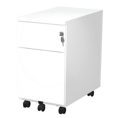 Caisson Mobile Slim à Roulettes 2 Tiroirs Blanc 9016