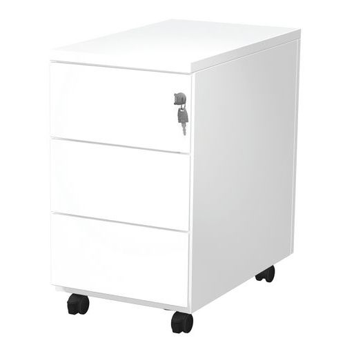 Caisson Mobile Slim à Roulettes 3 Tiroirs 9016 Blanc Cassé