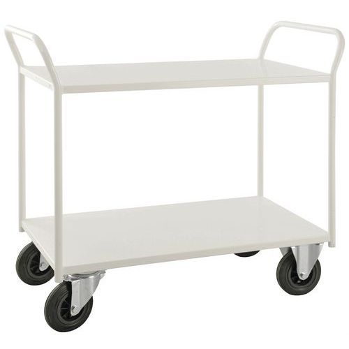 Chariot Blanc 2 Plateaux 2 Roul Fixes 2 Pivotantes