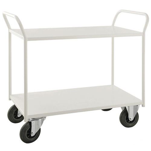 Chariot Blanc 2 Plateaux 2 Roul Fixes 2 Pivotantes Et Freins