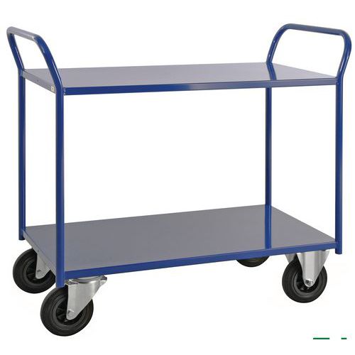 Chariot Bleu 2 Plateaux 2 Roul Fixes 2 Pivotantes Et Freins