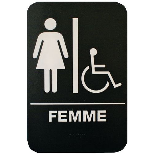 Plaque De Signalisation Toilettes Femmes_handicapé - Pvc Rigide - Noir