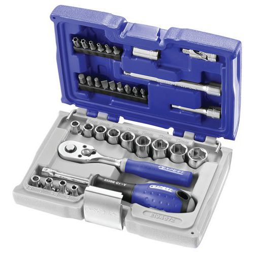Coffret douilles et accessoires 1/4 métriques - 34 pièces Coffret douilles et accessoires 1/4 métriques - 34 pièces