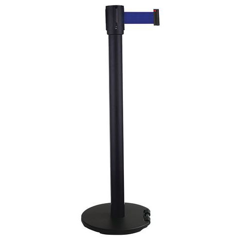Poteau Noir Sangle Bleu 2m Base à Roulettes Noir