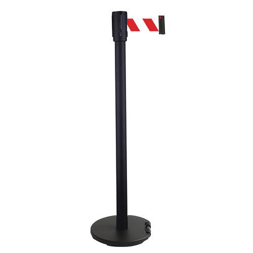 Poteau Noir Sangle Rouge/blanc 2m Base à Roulettes Noir