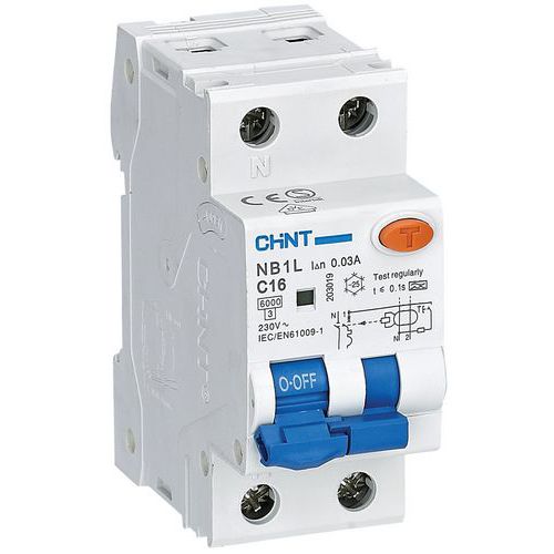 Disjoncteur différentiel combiné 1P+N/2Mod. 16A C 30mA 6kA_Chint