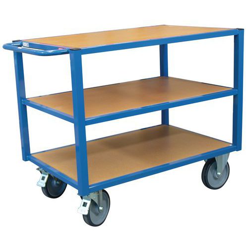 Fimm - Servante d'atelier 3 plateaux bois - 500 kg bleue - 1200x800 mm - Robuste et pratique