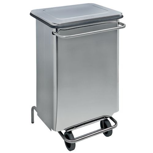 Conteneur Mobile à Pédale Anti-feu Inox Brillant 70 L