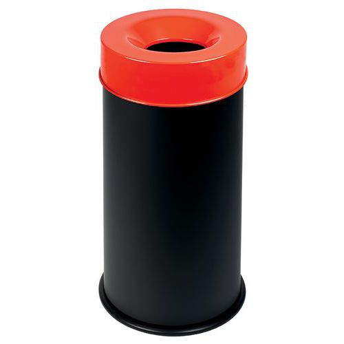 Corbeille Noir Anti-feu Avec Couvercle Rouge 90l