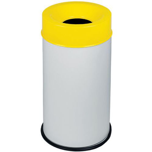Corbeille Blanc Anti-feu Avec Couvercle Jaune 90l