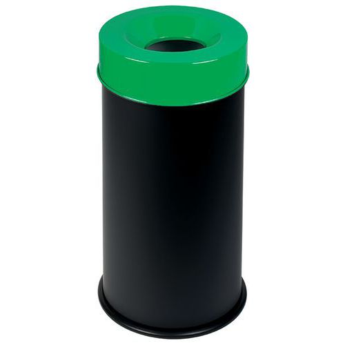 Corbeille Noir Anti-feu Avec Couvercle Vert 90l