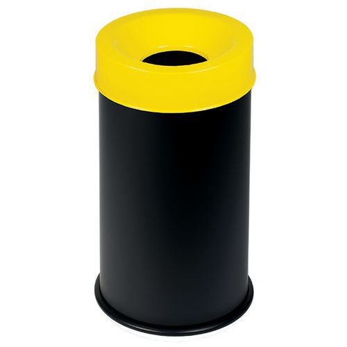 Corbeille Noir Anti-feu Avec Couvercle Jaune 50l