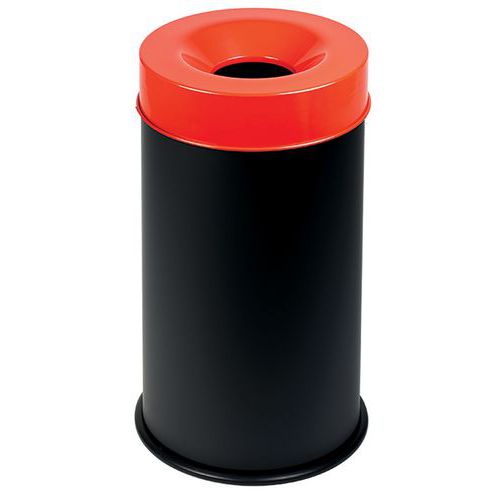 Corbeille Noir Anti-feu Avec Couvercle Rouge 50l
