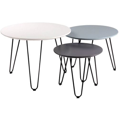 Lot De 3 Tables Gigognes Fabio Ã˜ 60-50-40 Cm Blanc/bleu/gris